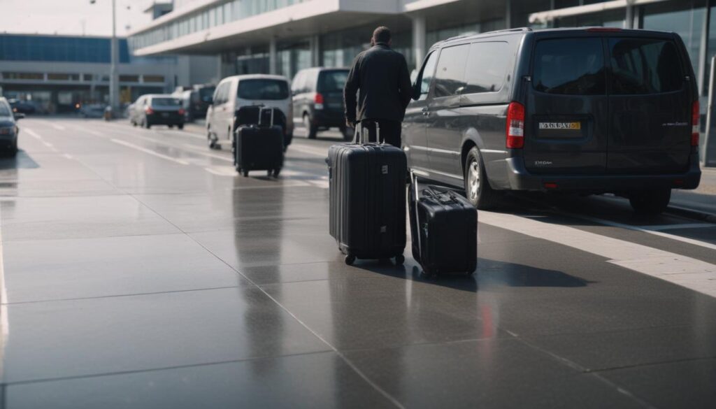 Furgoneta privada dejando viajeros en la zona de salidas del aeropuerto de Barcelona-El Prat